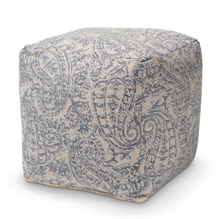 Baxton Studio Juvita Grey and Blue Handwoven Cotton Paisley Pouf Ottoman 158-9706